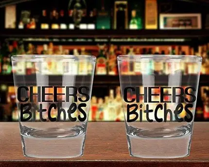 Cheers Bitches - Funny Birthday or Bachelor/Bachelorette - 1.75 OZ Shot Glass (2)