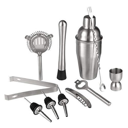 Cresimo Home Cocktail Bar Set - Brushed Stainless Steel 12 Piece Professional Bar Tool Kit - 100% GUARANTEE AND WARRANTY. Includes Martini Shaker, Muddler, Strainer, Jigger and More!