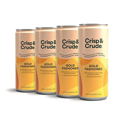 Crisp & Crude | Gold Fashioned | Canned Non Alcoholic Cocktail | Botanicals | Low Calorie, Low Sugar, Vegan, Keto, Gluten Free, Safe to Drink While Pregnant | 4 Cans | 8.45 Fl Oz Each