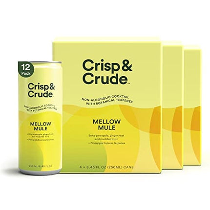 Crisp & Crude | Mellow Mule | Canned Non Alcoholic Cocktail | Botanicals | Low Calorie, Low Sugar, Vegan, Keto, Gluten Free, Safe to Drink While Pregnant | 12 Cans | 8.45 Fl Oz Each