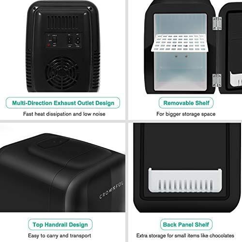  CROWNFUL Multifunctional Mini Fridge, 10 Liter/12 Can Portable  Cooler and Warmer Personal Fridge for Skin Care, Food, Medications, Plugs  for Home Outlet & 12V Car Charger Included, ETL Listed : Home