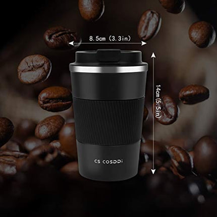 12 oz Stainless Steel Vacuum Insulated Tumbler - Coffee Travel Mug Spill Proof with Lid - Thermos Cup for Keep Hot/Ice Coffee,Tea and Beer (3rd Black)