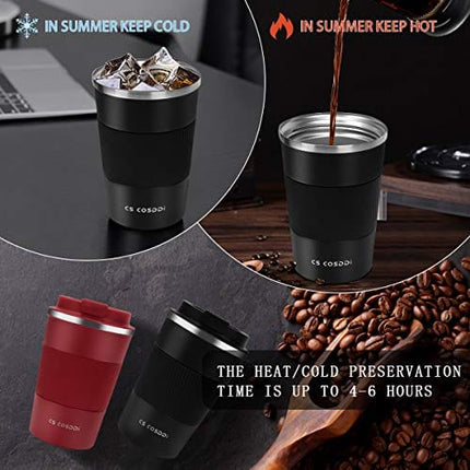 12 oz Stainless Steel Vacuum Insulated Tumbler - Coffee Travel Mug Spill Proof with Lid - Thermos Cup for Keep Hot/Ice Coffee,Tea and Beer (3rd Black)