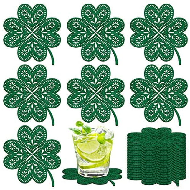Non-Woven Green Shamrock Coasters St. Patrick's Day Drink Coasters (24 Pack)