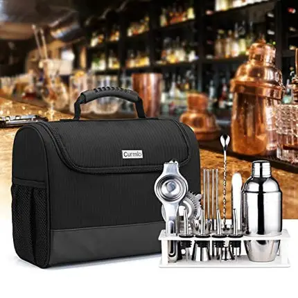 CURMIO Bartender Kit Bag, Portable Travel Carrying Bag with Rubber Handle for Bar Tools Set, Perfect for Home Indoor Outdoor Patio Party, Black (Bag ONLY, Patent Pending)