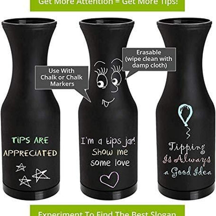Chalkboard Plastic Tip Jar For Money - Works As Bartender Tip Jar - Bundle w/ 2 Paper Cusinium Coasters and Ebook