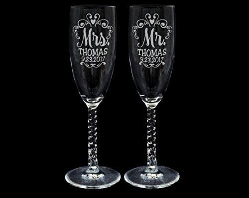 Sweetzer & Orange Bride and Groom Champagne Glasses (8 oz)  Engraved Mr and Mrs Glasses for Wedding Glasses and Toasting Flutes, Bridal  Shower Gifts, Engagement Gift. Boxed Mr and Mrs