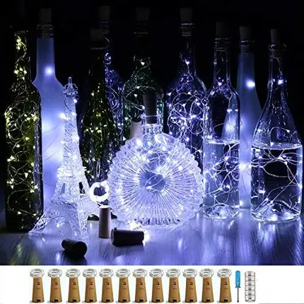 CUUCOR Cork Wine Bottle Lights,12 Pack Battery Operated 20 LED Fairy Mini String Lights Copper Wire for DIY, Wedding Centerpiece, Party, Christmas, Halloween(Cool White)