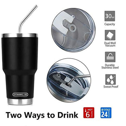 30oz Black Tumbler Stainless Steel Double Wall Vacuum Insulated Mug with Straw and Lid, Cleaning Brush for Cold and Hot Beverages