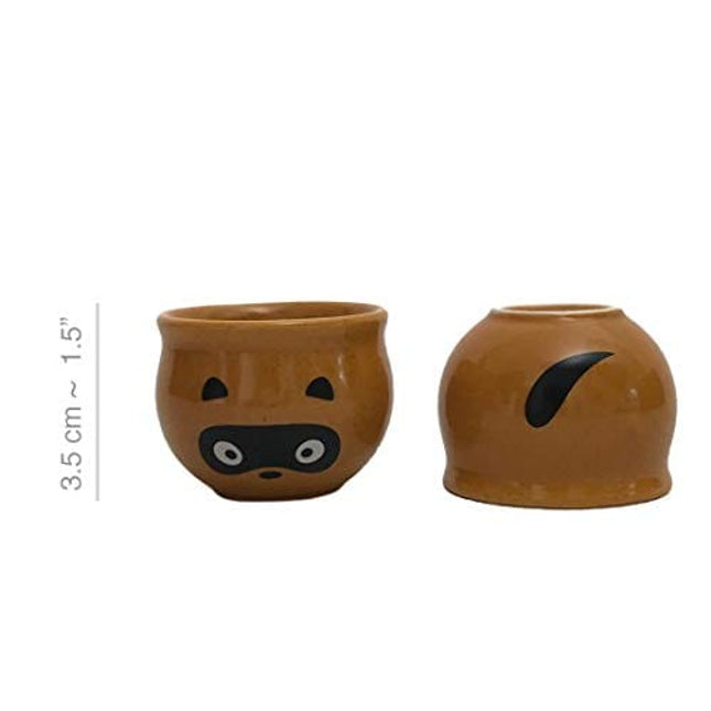 Ceramic Japanese Sake Set with 4 Cups, Hand Made Kawaii Raccoon Dog Family Gift Box. Cute Gift for Her/Him/Friend.