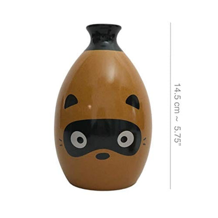 Ceramic Japanese Sake Set with 4 Cups, Hand Made Kawaii Raccoon Dog Family Gift Box. Cute Gift for Her/Him/Friend.