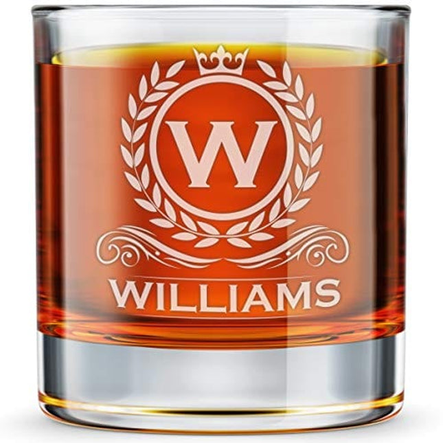 Personalized Whiskey Glass, Engraved Monogram Rocks Cocktail Glass, 10.25 oz Custom Bourbon Gift For Men