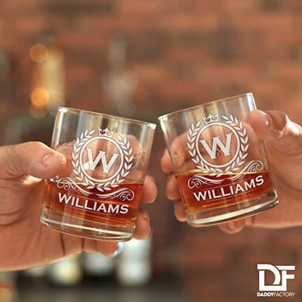Personalized Whiskey Glass, Engraved Monogram Rocks Cocktail Glass, 10.25 oz Custom Bourbon Gift For Men