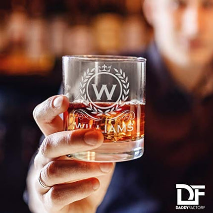 Personalized Whiskey Glass, Engraved Monogram Rocks Cocktail Glass, 10.25 oz Custom Bourbon Gift For Men