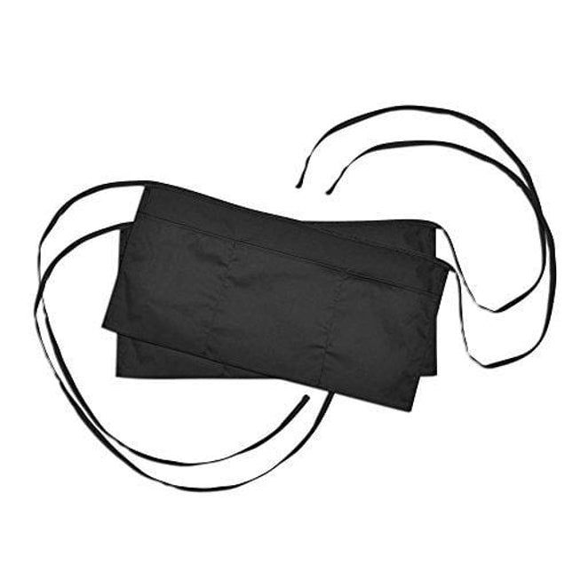 Waist Aprons Commercial Restaurant Home Bib Spun Poly Cotton Kitchen (3 Pockets) in Black 2 Pack