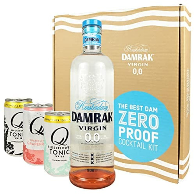 Damrak Virgin Zero Proof Cocktail Kit - Non Alcoholic Citrus-Forward Spirit 700 ml, 3 Q Mixer Cans
