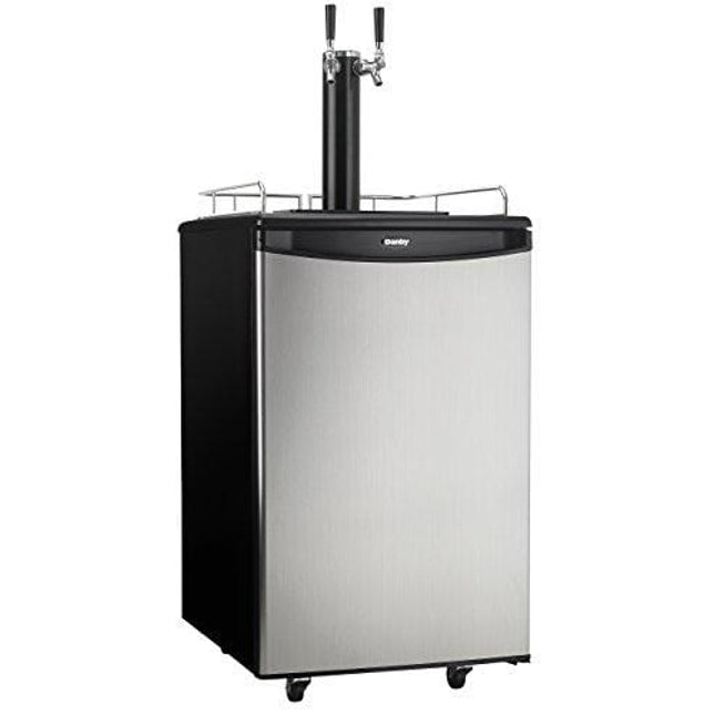 Danby DKC054A1BSL2DB 5.4 Cu.Ft. Double Tap Kegerator, Auto Defrost and Mechanical Thermostat, Keg Cooler with Scratch-Resistant Worktop and Reversible Door Hinge, Steel