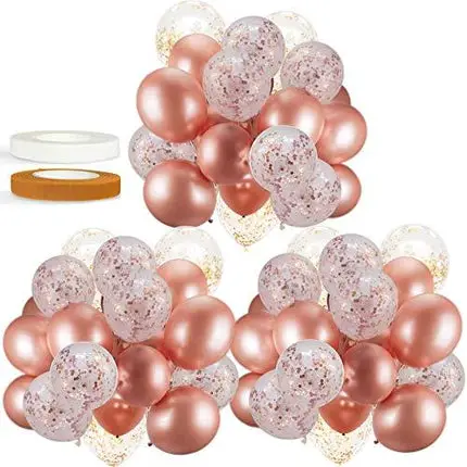 60 Pack Dandy Decor [ 2021 UPGRADE ] Rose Gold Balloons + Confetti Balloons w/Ribbon | Rosegold Balloons for Parties | Bridal & Baby Shower Balloon Decorations | Latex Party Balloons | Graduation, Engagement, Wedding