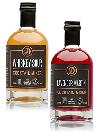 Daniel’s Broiler Cocktail Mixer Collection: Whiskey Sour & Lavender Martini. Straight from our Steakhouse. Just Add Spirits & Garnish, Craft Cocktail Mixers made in Small Batches (2/375 ml bottles)