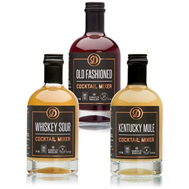 Daniel’s Broiler Cocktail Mixer Collection: Whiskey Sour, Old Fashioned & Kentucky Mule. Just Add Spirits & Garnish, Craft Cocktail Mixers made in Small Batches (3/375 ml bottles)