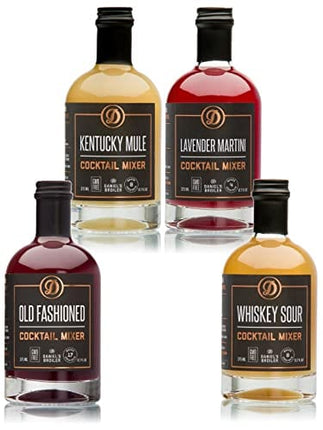 Daniel’s Broiler, Cocktail Mixer Collection: Whiskey Sour, Old Fashioned, Kentucky Mule & Lavender Martini. Craft Cocktail Mixers made in Small Batches (4/375 ml bottles)