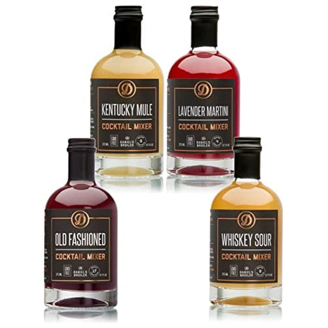 Daniel’s Broiler, Cocktail Mixer Collection: Whiskey Sour, Old Fashioned, Kentucky Mule & Lavender Martini. Craft Cocktail Mixers made in Small Batches (4/375 ml bottles)
