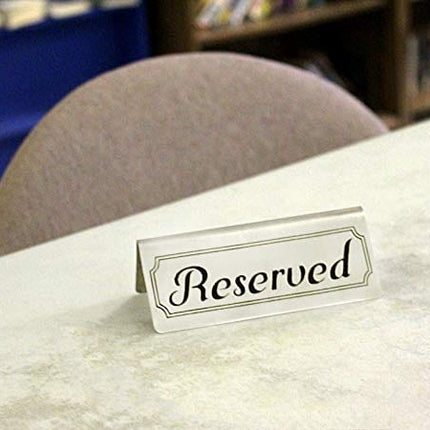 Stainless Steel Reserved Table Signs (12-Pack); 4.75-Inch by 2-Inch Tent Style Silver Signs with Black Print
