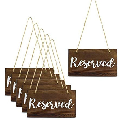 Darware Hanging Wooden Reserved Signs (6-Pack); Rustic Style Wood Signs for Weddings, Special Events, and Functions to Hang on Chairs, in Doorways, or for Aisles and Rows