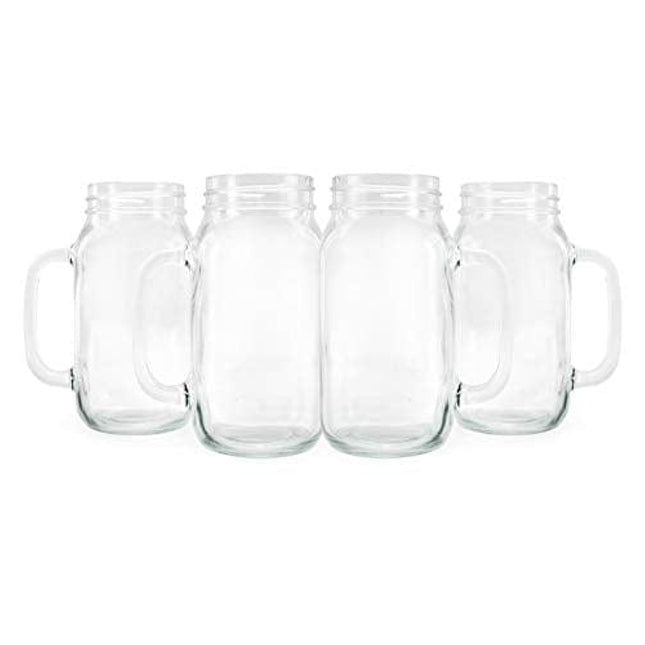 Darware Mason Jar Mugs with Handles (24oz, 4-Pack); Glass Drinking Glasses for Cold Beverages, Decoration, Storage, Party Favors, Cocktails, Floats, Centerpieces and more