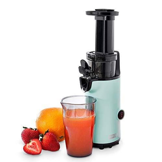 Dash DCSJ255 Deluxe Compact Power Slow Masticating Extractor Easy to Clean Cold Press Juicer with Brush, Pulp Measuring Cup, Frozen Attachment and Juice Recipe Guide, Aqua
