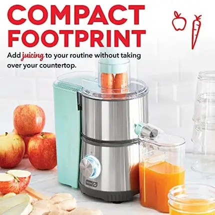 Dash Compact Centrifugal Juicer, Press Juicing Machine, 2-Speed, 2" Wide Feed Chute for Whole Fruit Vegetable, Anti-drip, Stainless Steel Sieve - Aqua
