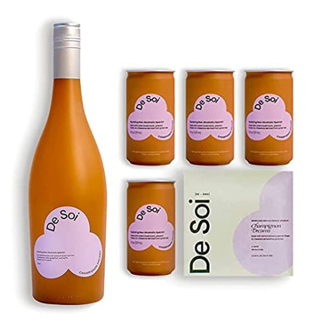 De Soi Bundle Champignon Dreams by Katy Perry - Sparkling Beverages Non-Alcoholic Drinks, Natural Botanicals, Adaptogen Drink, Reishi Mushroom,, Ready to Drink Bottle (750ml) and 4-pack cans(8 fl oz)