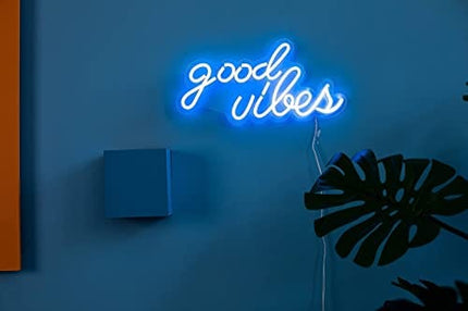 Good Vibes Neon Signs for Bedroom Wall Decor，Powered by USB Neon Light, Ice Blue Color,16"x7.9"x0.6"