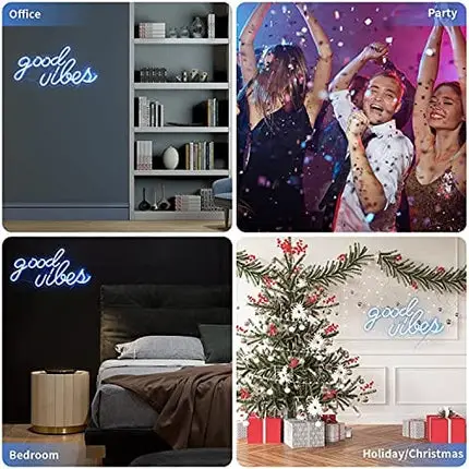 Good Vibes Neon Signs for Bedroom Wall Decor，Powered by USB Neon Light, Ice Blue Color,16"x7.9"x0.6"
