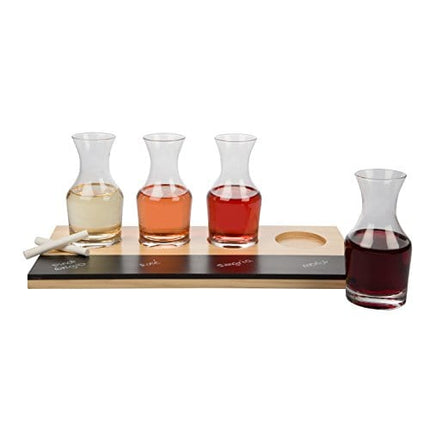 D'eco Wine Tasting Flight Sampler Set - Four 6 oz Decanter Glasses with Wood Paddle and Chalkboard - Great Holiday Gift
