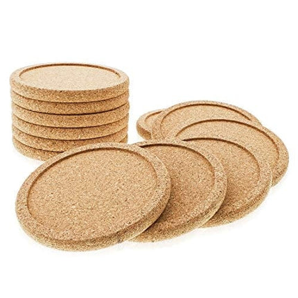 Cork Coasters with Lip for Drinks Absorbent | 12 Set 4 Inch Thick Rustic Saucer with Metal Holder Heat & Water Resistant | Best Reusable Natural Round Coasters for Bar Glass Cup Table