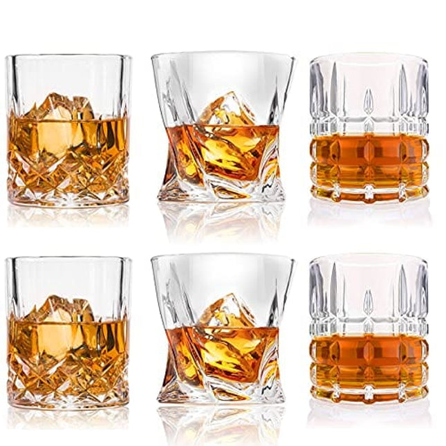 DeeCoo Whiskey Glasses-Premium 10, 11 OZ Scotch Glasses Set of 6 /Old Fashioned Whiskey Glasses/Style Glassware for Bourbon/Rum glasses/Bar Tumbler Whiskey Glasses(Mixed)