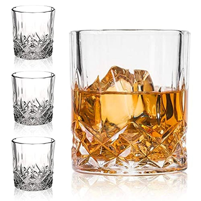Whiskey Glasses-Premium 11 OZ Scotch Glasses Set of 4 /Old Fashioned Whiskey Glasses/Gift for Scotch Lovers/Style Glassware for Bourbon/Rum glasses/Bar Tumbler Whiskey Glasses, Clear