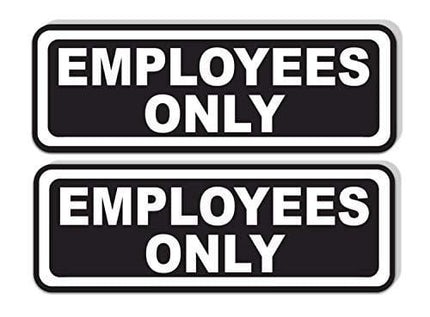 Employees Only Sticker for Doors (Pack of 2) | Black and White Laminated Vinyl 7.75 x 2.5-inches | Retail Compliance Signs for Restaurants, Retail Stores, Salons, Gas Stations, and Other