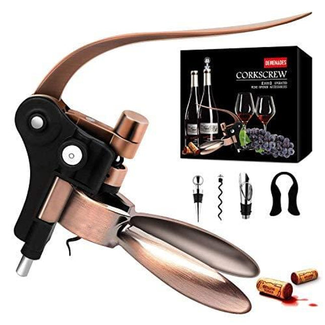 Wine Bottle Opener Rabbit Corkscrew Set-[2020 Upgraded] Demenades Wine Opener Kit With Foil Cutter,Wine Stopper And Extra Spiral,Professional Grade-Copper