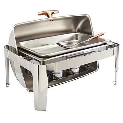 Denmark Tools for Cooks Celebrations Collection- Dishwasher Oven Safe Durable Heavy Gauge Stainless Steel, 5 Piece 9.5 Quart Stainless Steel Rectangular Roll Top Chafing Dish
