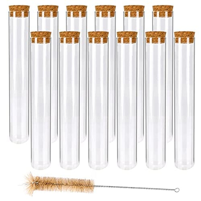 DEPEPE 12pcs 80ml Glass Test Tubes 25×200mm with Cork Stoppers and 1 Brush for Bath Salts Storage, Plant Propagation, Party Decoration