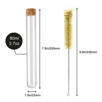 DEPEPE 12pcs 80ml Glass Test Tubes 25×200mm with Cork Stoppers and 1 Brush for Bath Salts Storage, Plant Propagation, Party Decoration