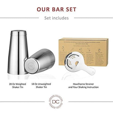 Boston Shaker Set: Weighted & Unweighted Martini Shaker With Hawthorne Strainer, 18/28oz Stainless Steel Cocktail Shaker, Professional Bartender Kits For Drink Mixing Mixology