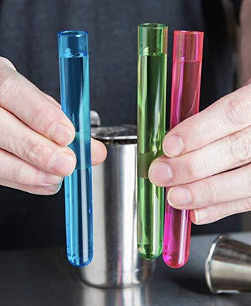 24 Neon Test Tube Shot Glasses with 2 BONUS Liquor Pourers for Spill Free Pours at New Years Eve parties, Bars, Pool Parties, Bachelorette Parties, Man-Caves, Holidays, Celebratory Events and more.