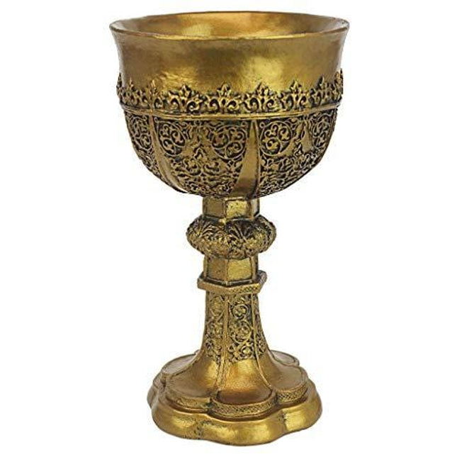 Design Toscano Golden Chalice of King Arthur Medieval Decor Gothic Goblet Sculpture, 9 Inch, Polyresin, Gold