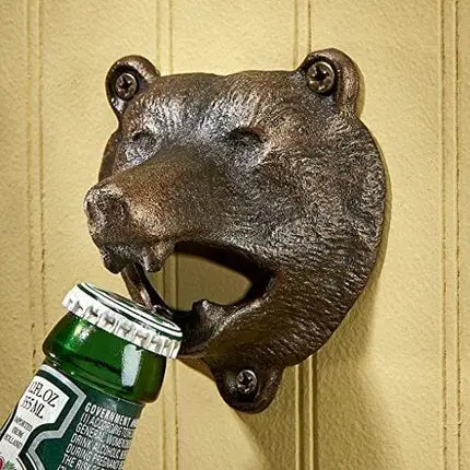 Design Toscano Grizzly Bear of the Woods Wall Mount Bottle Opener, 3 Inch, Cast Iron, Aged Gold