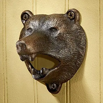 Design Toscano Grizzly Bear of the Woods Wall Mount Bottle Opener, 3 Inch, Cast Iron, Aged Gold