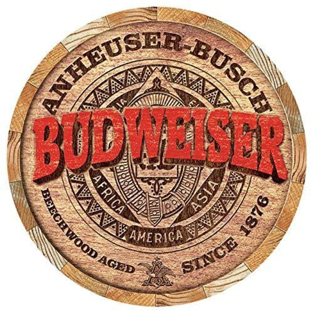 Desperate Enterprises Budweiser Barrel End Tin Sign, 11.75" Diameter