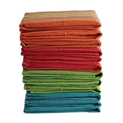 DG Collections Kitchen Dish Towels, 100% Natural Cotton, Set of 12 (16x28 Inches), Multi-Purpose Kitchen Towels, Very Soft, Highly Absorbent, Lint Free, Waffle Design Tea Towels for Kitchen Decor